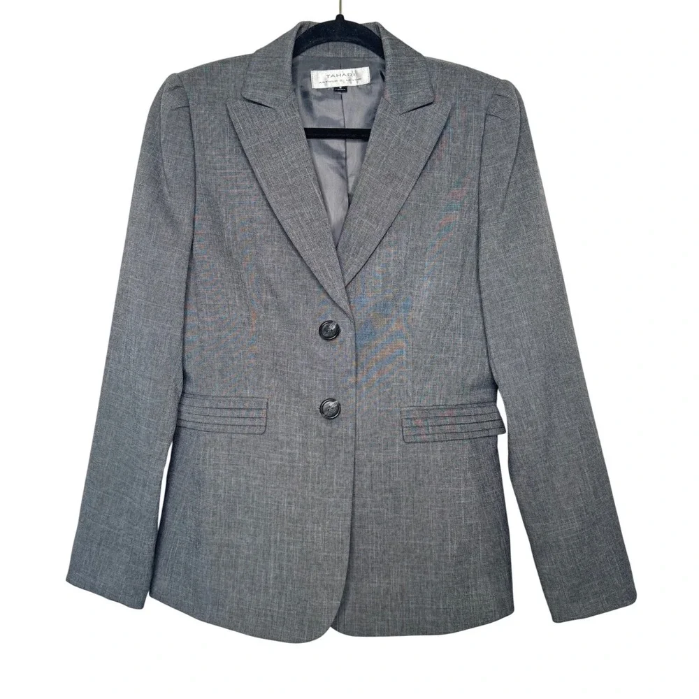 Tahari Arthur S. Levine‎ Womens Grey 2 Button Blazer Jacket Size 6 Professional